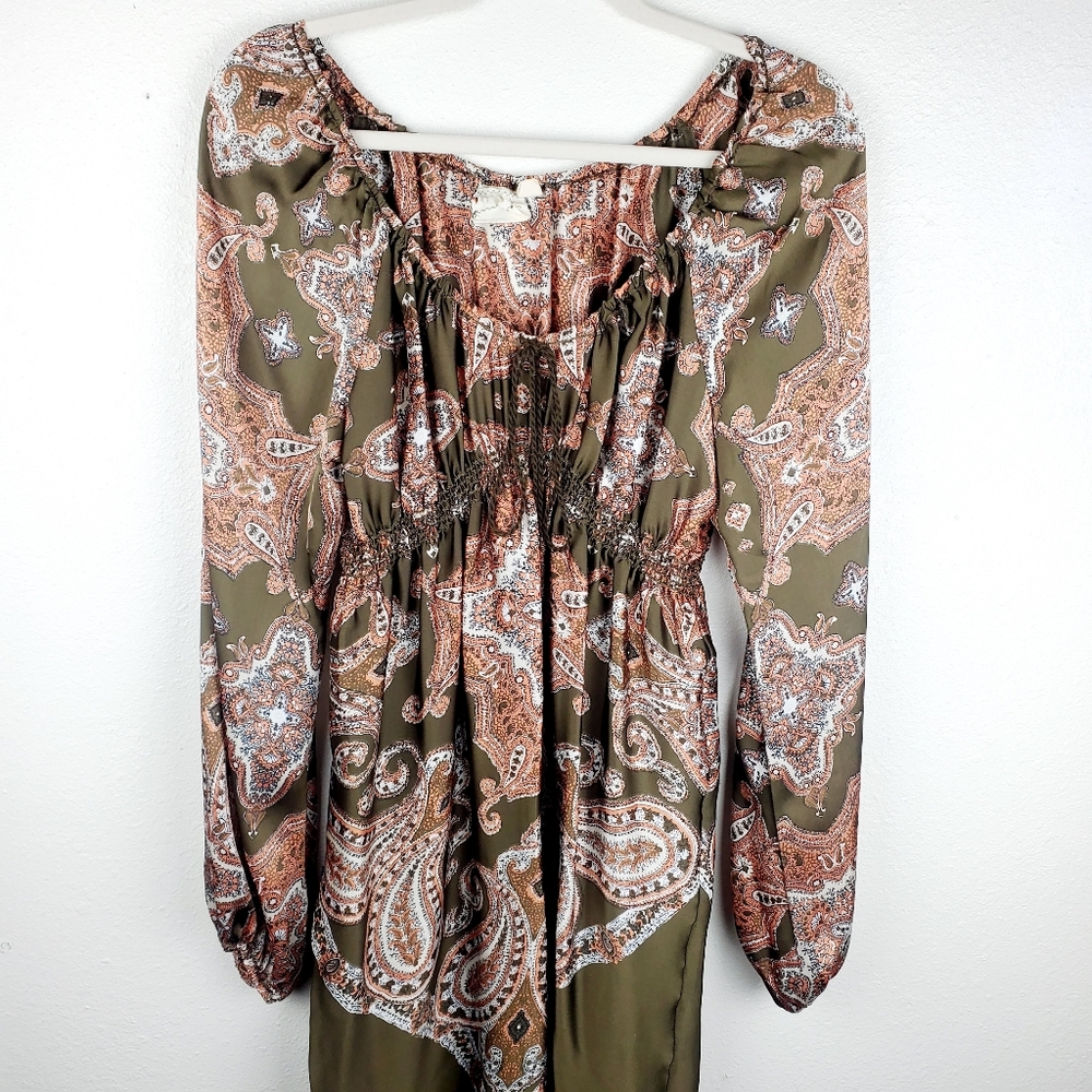 NURTURE Metallic Earth Tone Long Sleeve Boho Dress